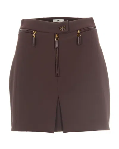 ELISABETTA FRANCHI DOUBLE CREPE SKIRT WITH ZIP IN BURGUNDY