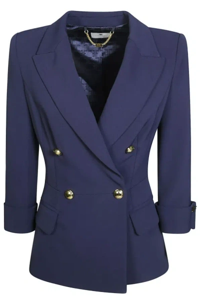 Elisabetta Franchi Double Crepe Stretch Blazer In Blue