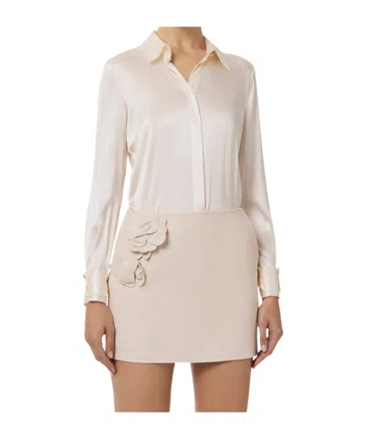 Elisabetta Franchi Double-cuff Silk Satin Shirt In Butter Color