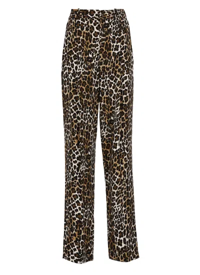 ELISABETTA FRANCHI DOUBLE-DART ANIMALIER CRÊPE STRAIGHT TROUSERS