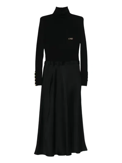 Elisabetta Franchi Double Fabric Dress In Black