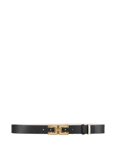 Elisabetta Franchi Double Face Leather Belt With Logo In Black