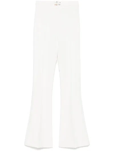 Elisabetta Franchi Double-layer Crepe Flared Trousers In White