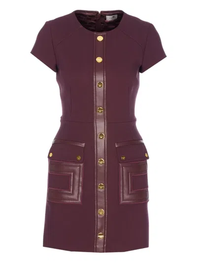 Elisabetta Franchi Merlot Dress With Faux Leather Inserts In Burgundy