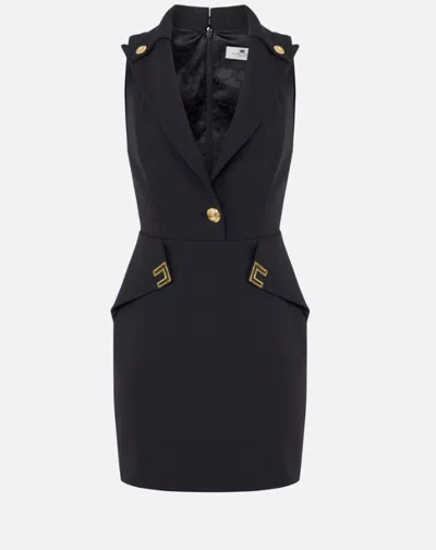 Elisabetta Franchi Double Layer Stretch Crepe Mini Dress In Black