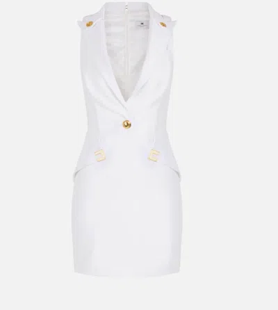 Elisabetta Franchi Double Layer Stretch Crepe Mini Dress In White