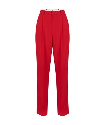 Elisabetta Franchi Double-pleated Stretch Casual Pants In Red