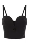 Elisabetta Franchi Stretch Crepe Bustier Top With Enamelled Logo Plaque In Beige