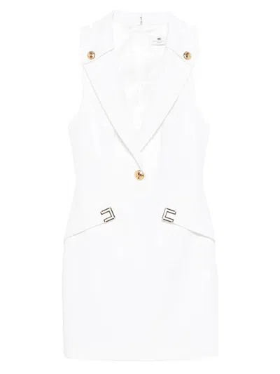 Elisabetta Franchi Double Stretch Crepe Mini Dress With Logo Details In White