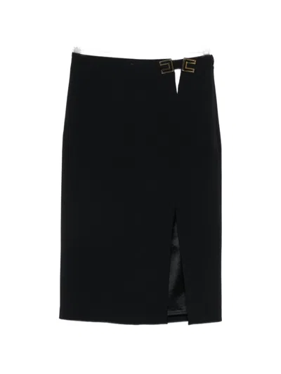 Elisabetta Franchi Double Stretch Crepe Skirt With Logo Details In Black