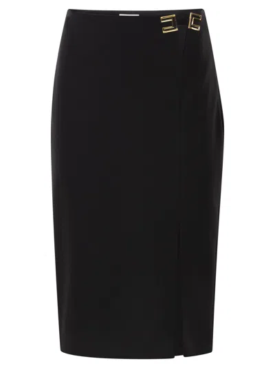Elisabetta Franchi Double Stretch Crepe Skirt With Logo Details In Black