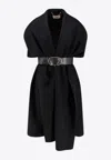 Elisabetta Franchi Double Wool Belted Cape Coat In Black
