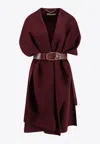 Elisabetta Franchi Double Wool Belted Cape Coat In Red