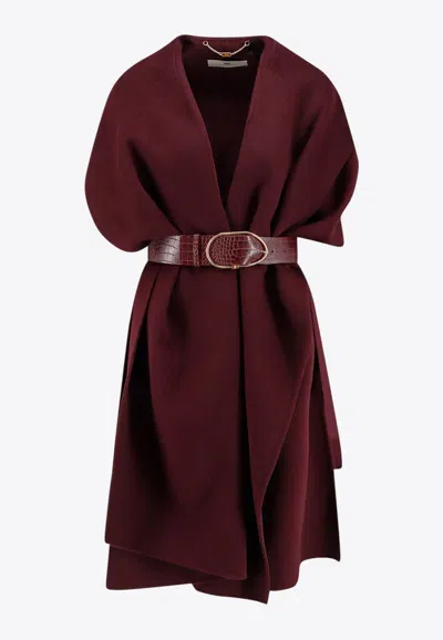 Elisabetta Franchi Double Wool Belted Cape Coat In Red