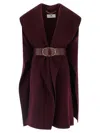 Elisabetta Franchi Double Wool Cape Capes Bordeaux In Burgundy