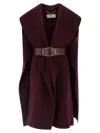 Elisabetta Franchi Double Wool Cape Capes Bordeaux In Burgundy
