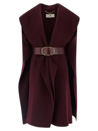 Elisabetta Franchi Double Wool Cape Capes Bordeaux In Burgundy