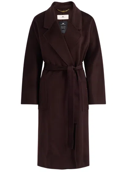 Elisabetta Franchi Double Wool Coat In Burgundy