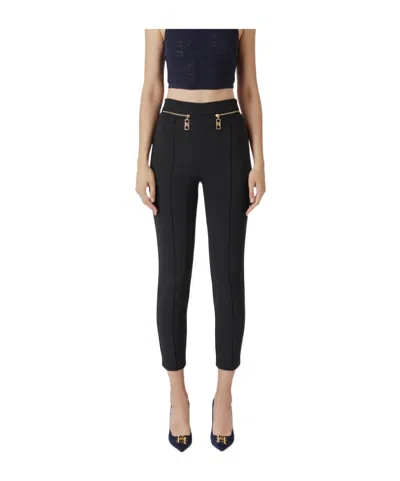 ELISABETTA FRANCHI ELISABETTA FRANCHI STRAIGHT-LEG ZIP DETAILED CREPE TROUSERS