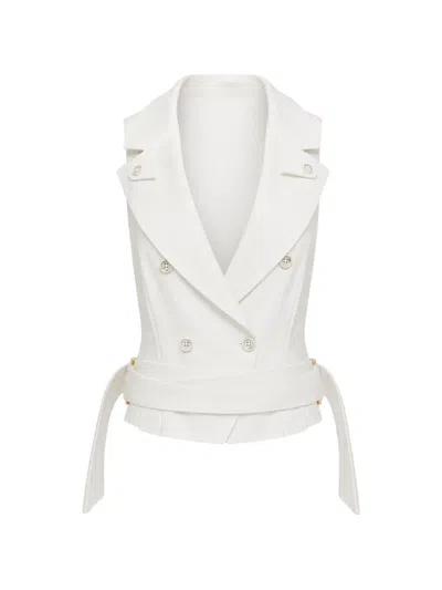 Elisabetta Franchi Double-breasted Belted Waistcoat In White