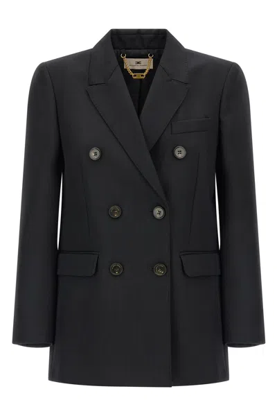 Elisabetta Franchi Double-breasted Satin Collar Blazer In Black