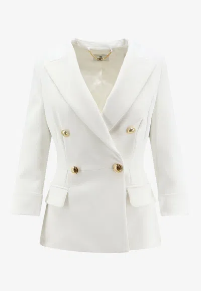 Elisabetta Franchi Double-breasted Blazer With Logo Cufflinks In White