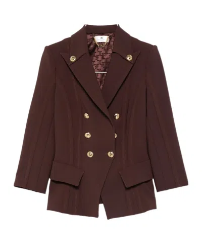 Elisabetta Franchi Double-breasted Casual Jacket In Brown