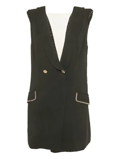 Pre-owned Elisabetta Franchi Double-breasted Chain-detail Mini Dress In Black