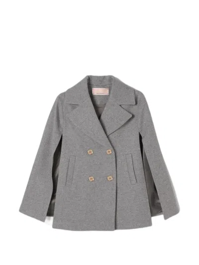 Elisabetta Franchi Double-breasted Coat In Gray