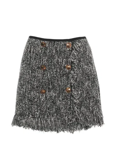 Elisabetta Franchi Double-breasted Frayed Mini Skirt In Black
