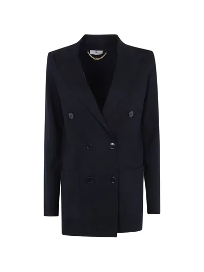 Elisabetta Franchi Double-breasted Knit Blazer In Black
