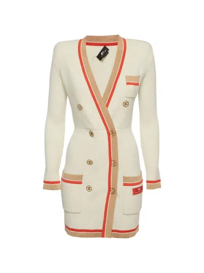 Pre-owned Elisabetta Franchi Double-breasted Knit Mini Dress In Neutral