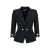Elisabetta Franchi Jacket Decorative Sleeves Front Flap Pockets Structured Shoulders In Blue