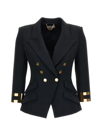 Elisabetta Franchi Double-breasted Logo-cuff Jacket In Black