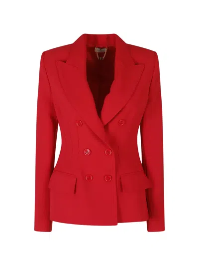 Elisabetta Franchi Double-breasted Peaked-lapel Jacket In Red