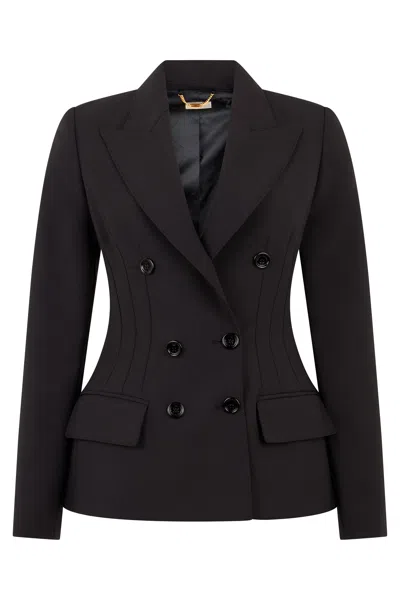 Elisabetta Franchi Double Breasted Tailored Jacket Fitted Waist In Black