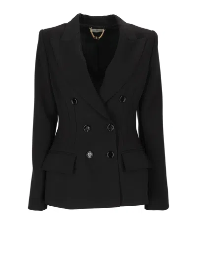 Elisabetta Franchi Double-breasted Tailored Jacket With Classic Lapel And Flap Pockets In Black