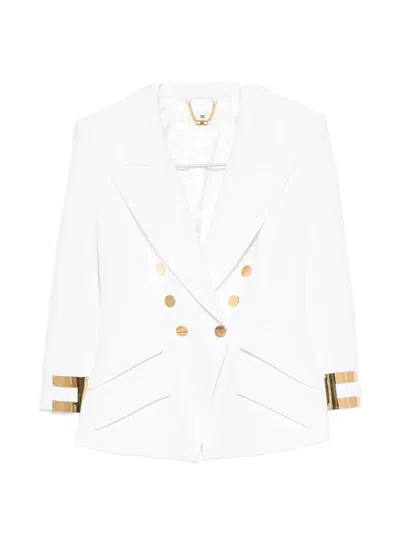 Elisabetta Franchi Double-breasted Three-quarter Sleeve Jacket In White