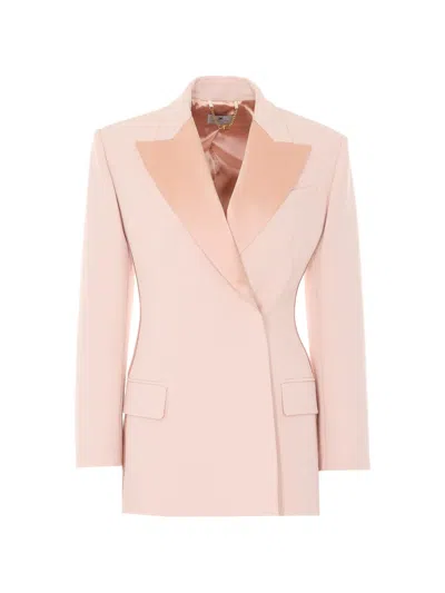 Elisabetta Franchi Double-breasted V-neck Blazer In Pink