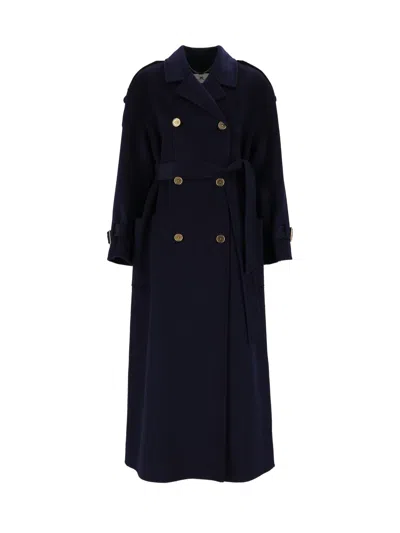 Elisabetta Franchi Double-breasted Wool Belted Coat In Blue