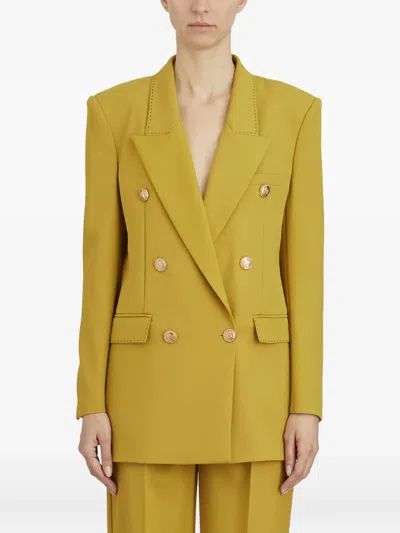 Elisabetta Franchi Double-breasted Wool Blazer In Green