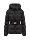 Elisabetta Franchi Short Down Jacket In Jacquard Nylon In Black