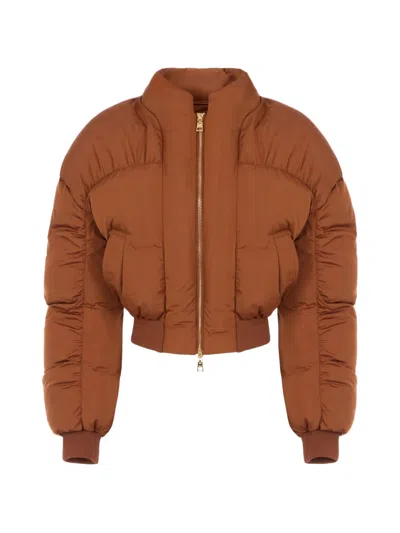 Elisabetta Franchi Down Jacket In Voile Fabric In Orange