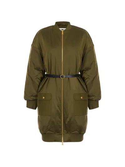 Elisabetta Franchi Down Jacket In Voile Fabric In Green