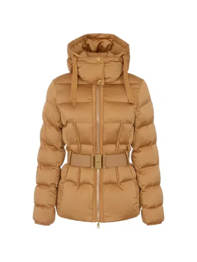 Elisabetta Franchi Down Jacket In Voile Fabric In Neutrals