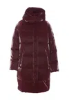 Elisabetta Franchi Satin Hooded Puffer Coat In Red