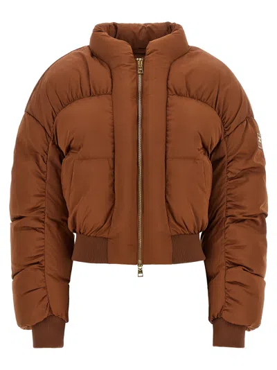 Elisabetta Franchi Down Jacket With Curled Sleeves In Brown