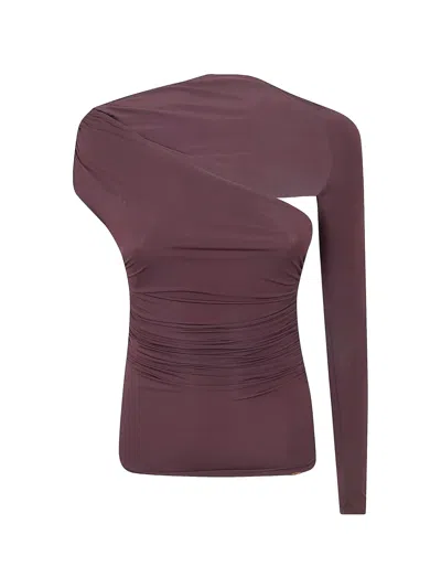 Elisabetta Franchi One-shoulder Ruched Jersey Top With Long Sleeves In Purple