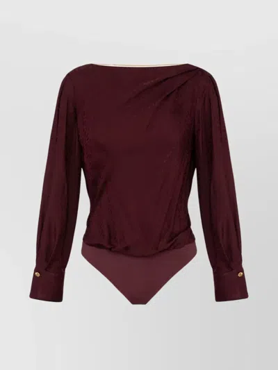 Elisabetta Franchi Draped Back Long Sleeves Tops With Gold Chain Detail In Burgundy