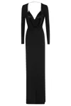 Elisabetta Franchi Draped Black Maxi Dress With Deep Neckline In Black